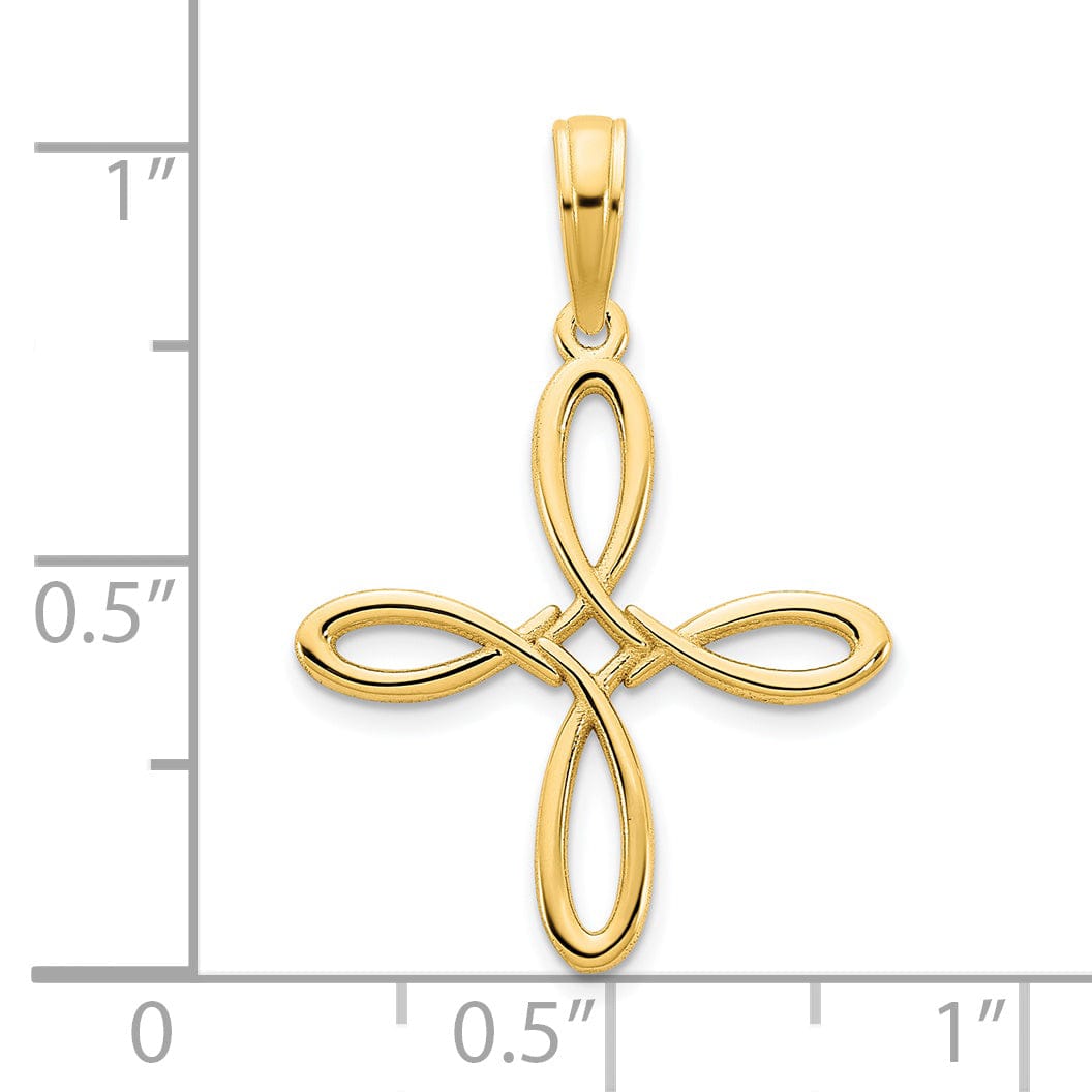 14k Yellow Gold Open Back Solid Polished Finish Flat Back Fancy Cross Tinity Design Charm Pendant