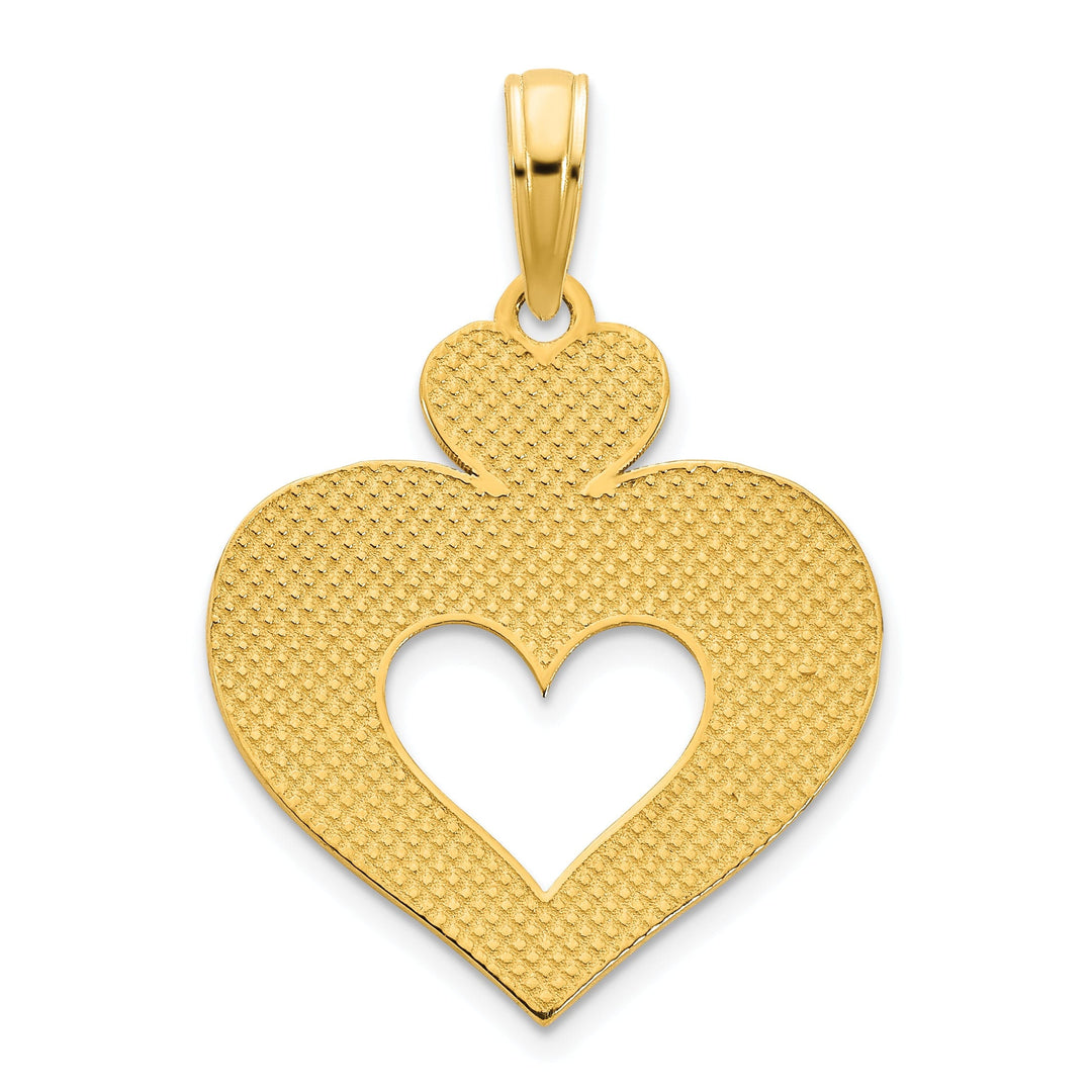 14k Yellow Gold Polished Finish Women's Cut Out Heart Shape Design Charm Pendant