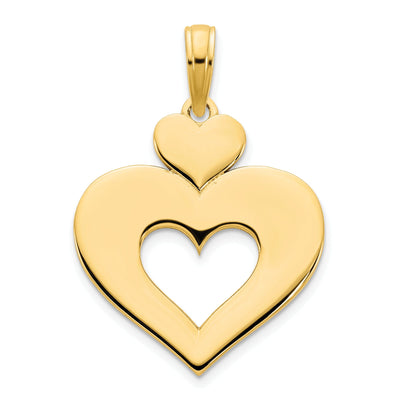 14k Yellow Gold Polished Finish Women's Cut Out Heart Shape Design Charm Pendant