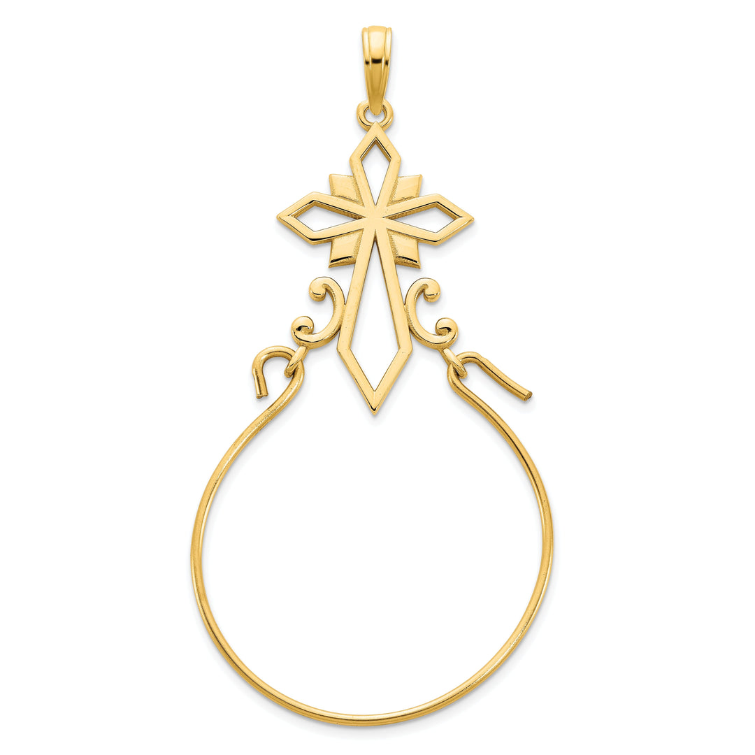 14k Yellow Gold Polished Cross Design Charm Holder Pendant