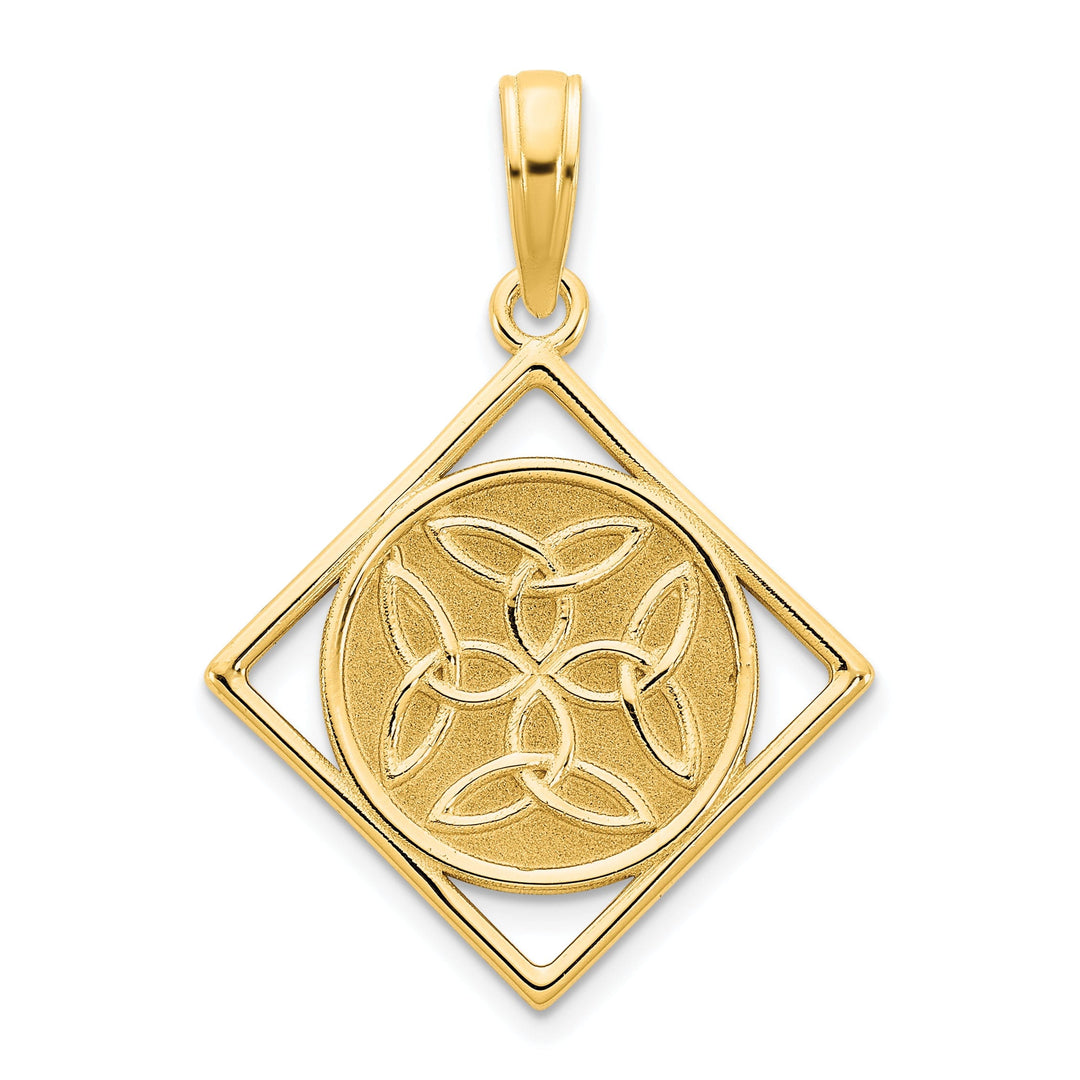 14k Yellow Gold Soild Textured Polished Finish Womens Fancy Celtic Knot Design Charm Pendant