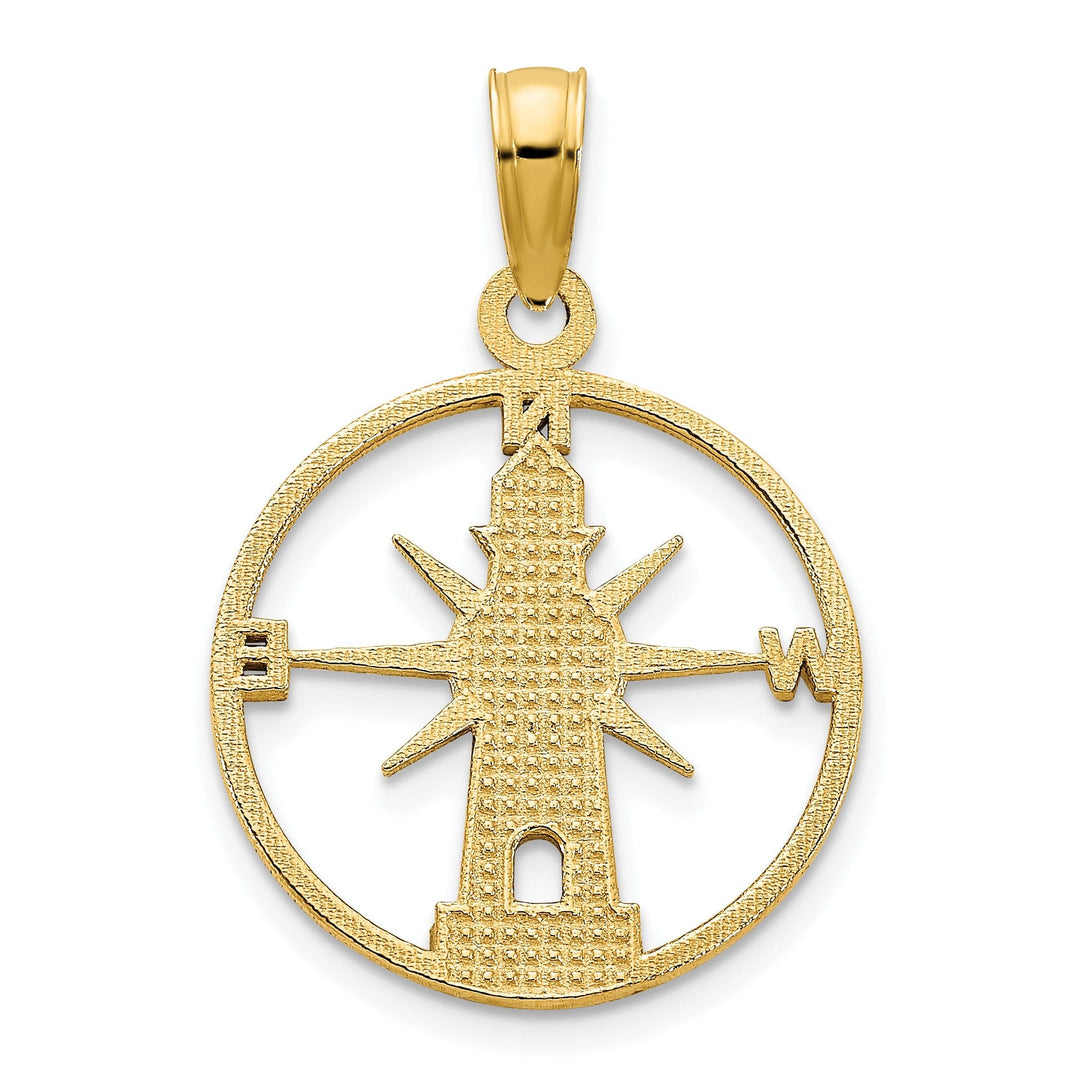 14k Yellow Gold Lighthouse with Compass Round Design Charm