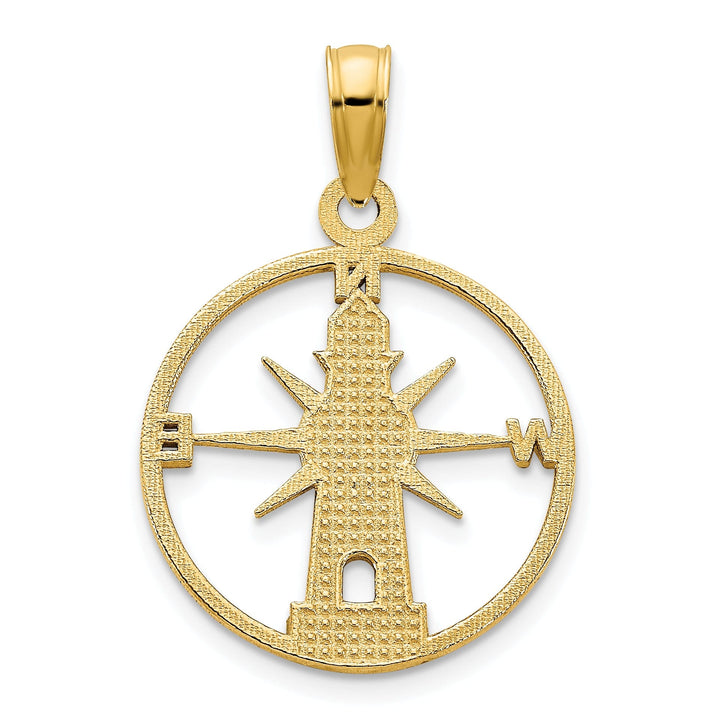 14k Yellow Gold Lighthouse with Compass Round Design Charm