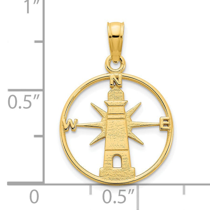 14k Yellow Gold Lighthouse with Compass Round Design Charm