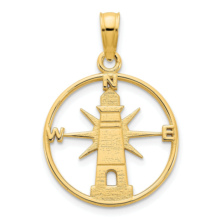 14k Yellow Gold Lighthouse with Compass Round Design Charm