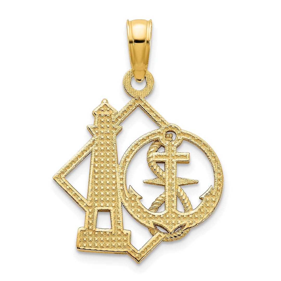 14k Yellow Gold Lighthouse with Anchor and Rope Design Charm