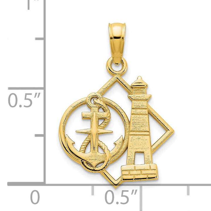 14k Yellow Gold Lighthouse with Anchor and Rope Design Charm