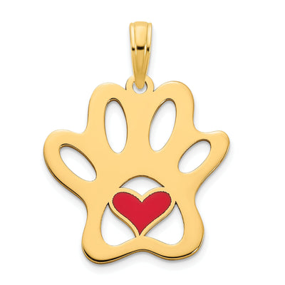 14k Yellow Gold Open Back Polished Epoxy Finish Paw Print with Heart Charm Pendant at $ 182.63 only from Jewelryshopping.com