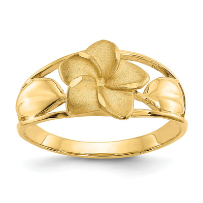 14k Yellow Gold Satin, Diamond Cut Plumeria Ring at $ 201 only from Jewelryshopping.com