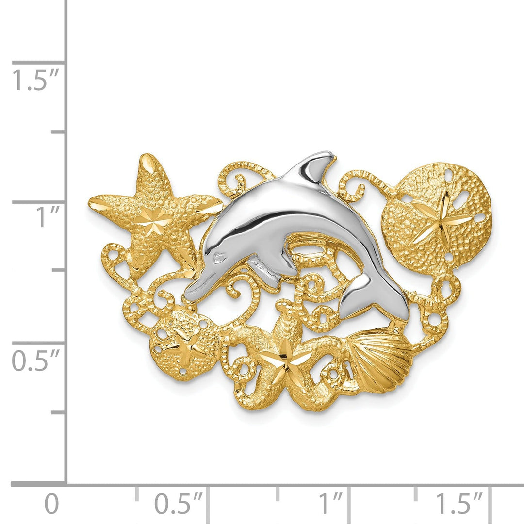 14k Two Tone Gold Polished Finish Sea Life Slide Pendant