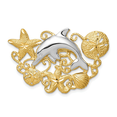 14k Two Tone Gold Solid Textured Polished Finish Sea Life Slide Pendant Fits upto 6 mm Omega at $ 485.67 only from Jewelryshopping.com