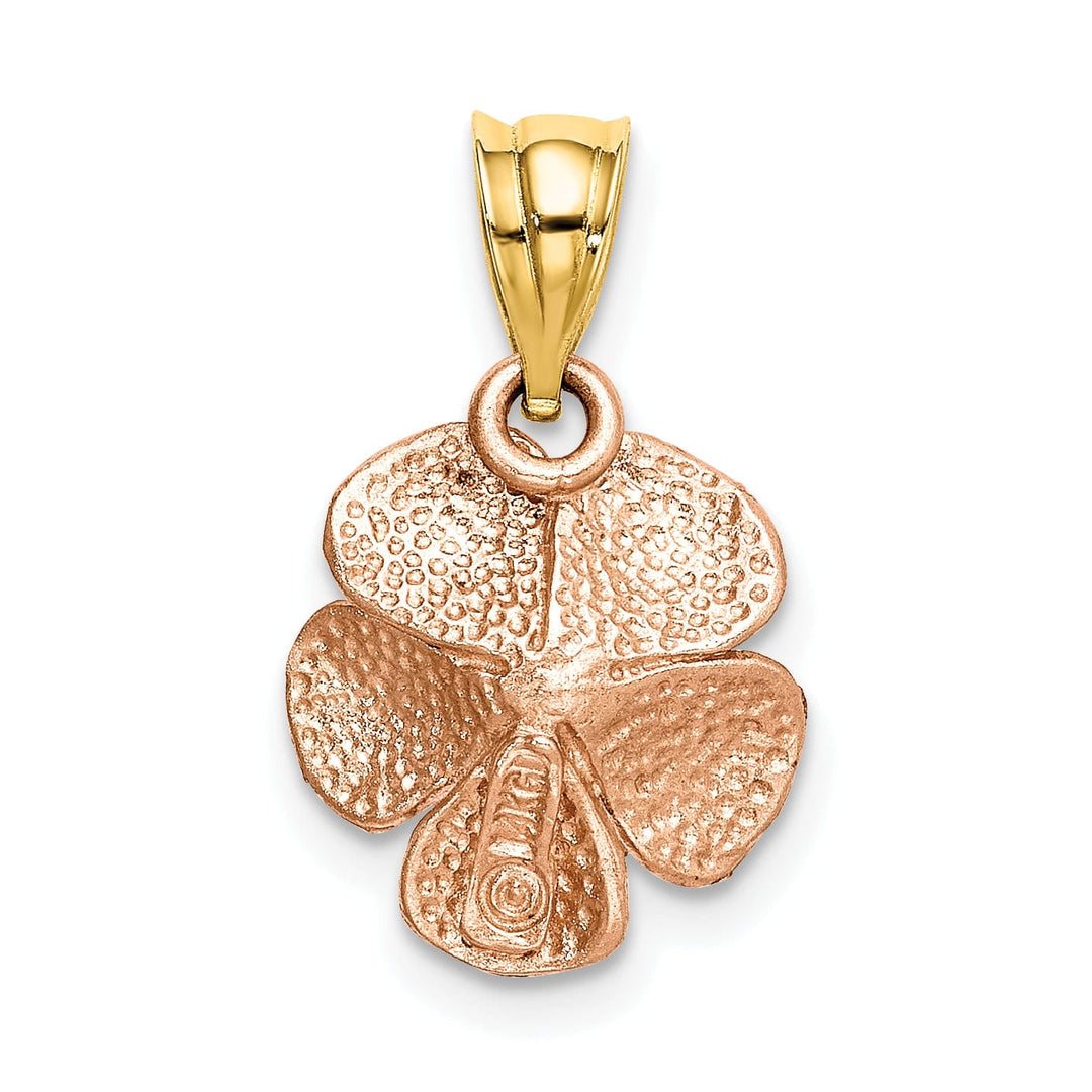 14k Two-tone Gold Casted Solid Textured Back Polished Brushed Finish Rose Charm Pendant