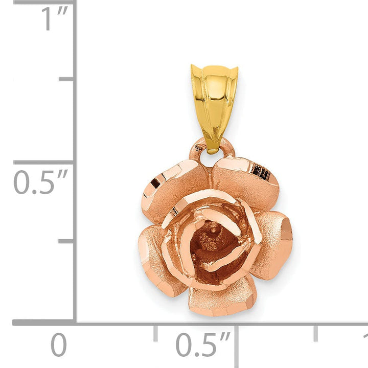 14k Two-tone Gold Casted Solid Textured Back Polished Brushed Finish Rose Charm Pendant