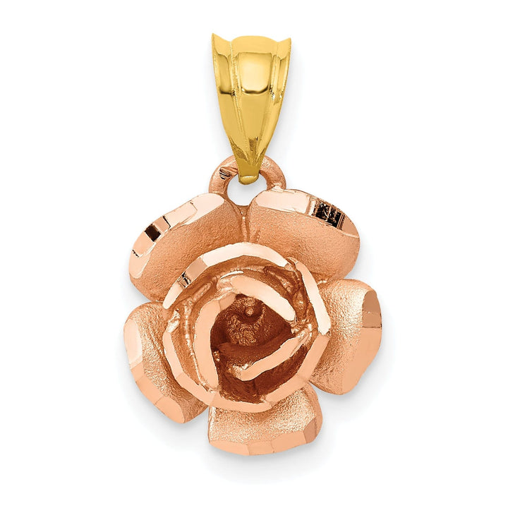 14k Two-tone Gold Casted Solid Textured Back Polished Brushed Finish Rose Charm Pendant