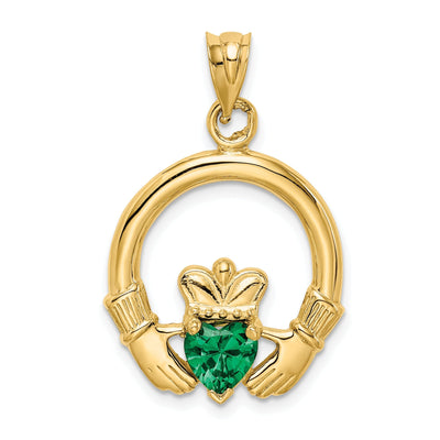 14k Yellow Gold Open Back Polished Finish Claddagh with Green Cubic Zirconia Stone Charm Pendant at $ 314.4 only from Jewelryshopping.com