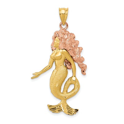 14k Yellow Rose Gold Solid Satin Diamond Cut Finish Mermaid Charm Pendant at $ 447.36 only from Jewelryshopping.com