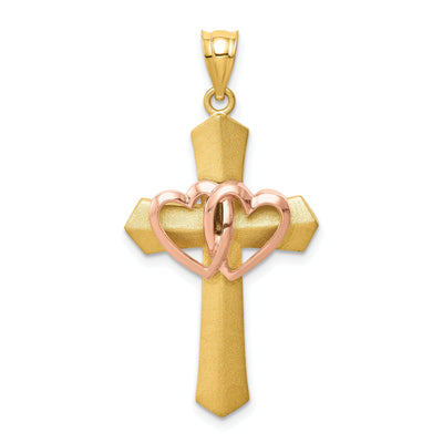 14k Two-Tone Gold Double Heart Cross Charm at $ 385.05 only from Jewelryshopping.com