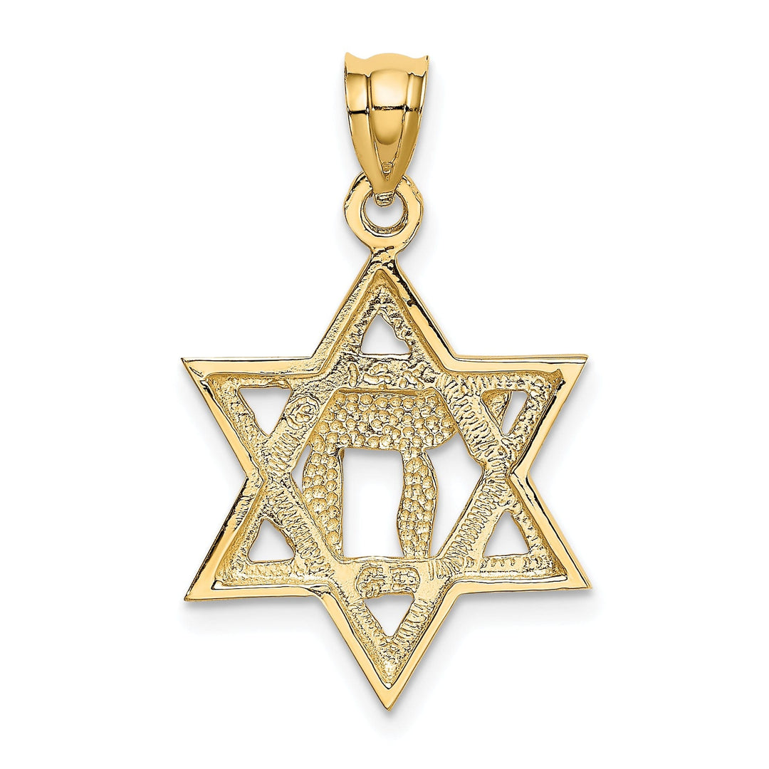 14k Yellow Gold Polished Finish Star of David in Chai Design Pendant