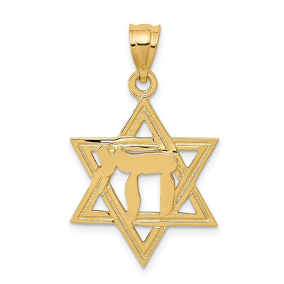 14k Yellow Gold Polished Finish Star of David in Chai Design Pendant at $ 189.4 only from Jewelryshopping.com