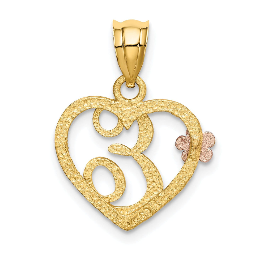 14k Two Tone Gold Heart Flower Design Script Letter E Initial Charm Pendant