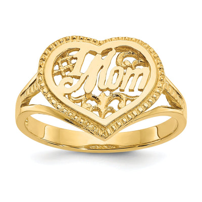 14k Yellow Gold #1 Mom in Heart Ring at $ 257.21 only from Jewelryshopping.com