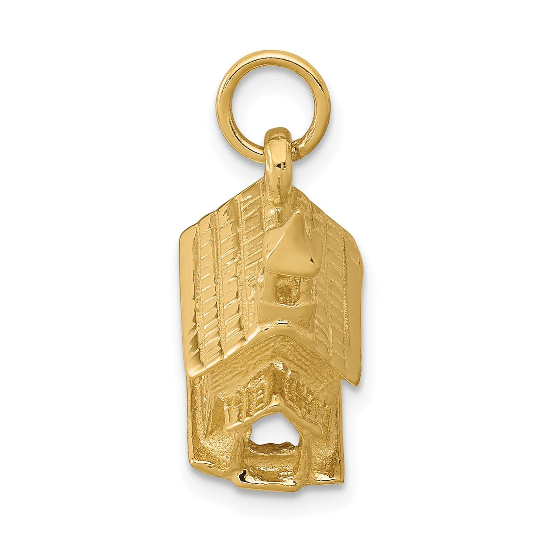 14k Yellow Gold Polish Finish 3D Church Building with Steeple Pendant