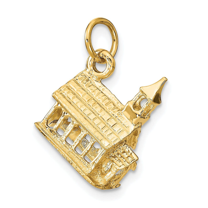 14k Yellow Gold Polish Finish 3D Church Building with Steeple Pendant