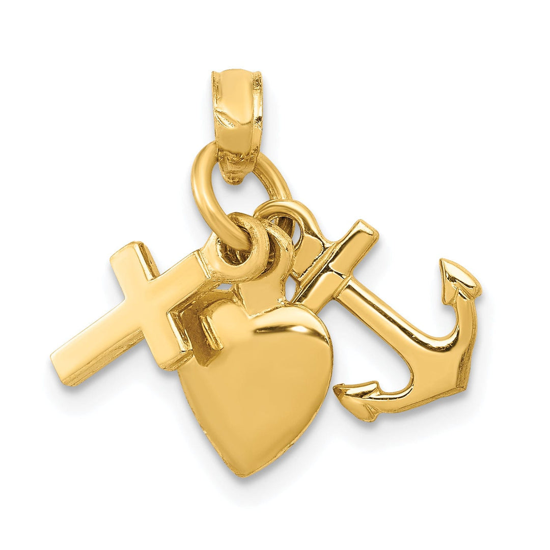 14K Yellow Gold Polished Finish 3-D Faith, Hope And Charity Pendant