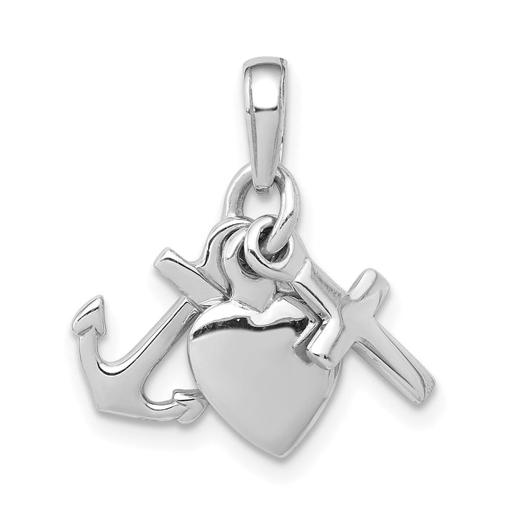 14K White Gold Polished Finish 3-D Faith, Hope And Charity Pendant