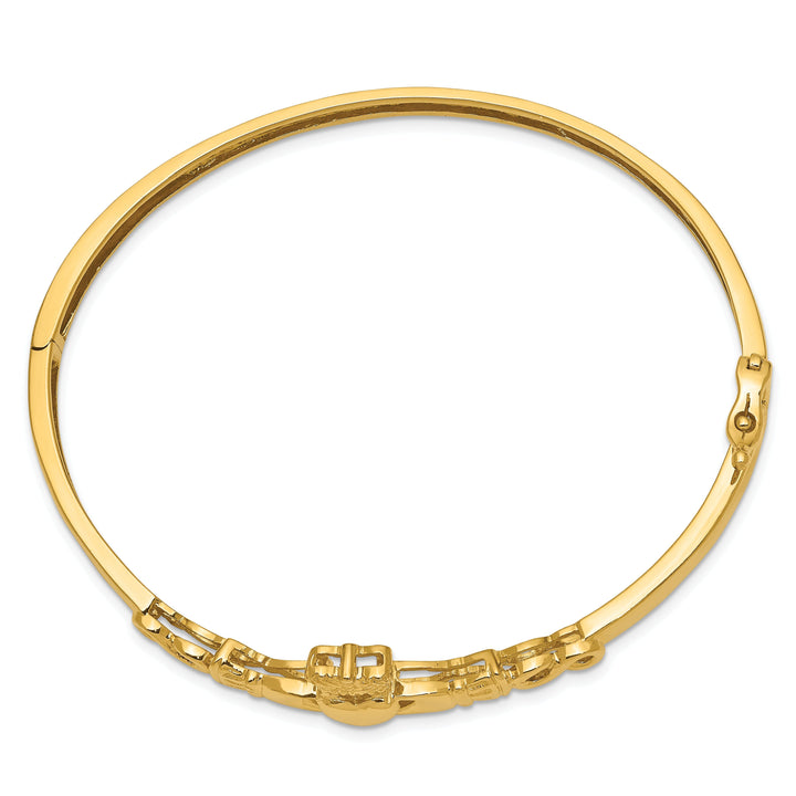 14k Yellow Gold 4MM D.C Claddagh Hinged Bangle Bracelet