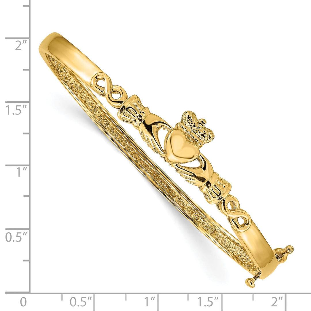 14k Yellow Gold 4MM D.C Claddagh Hinged Bangle Bracelet