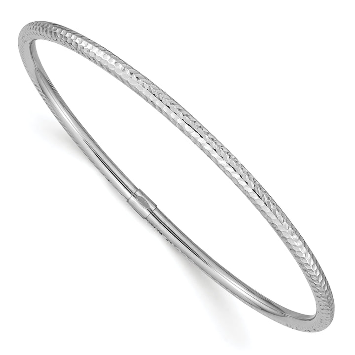 14k White Gold 3MM Diamond Cut Slip-on Bangle