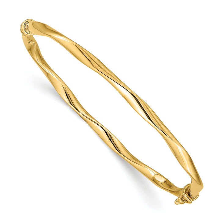 14k Yellow Gold Twisted Tube Hinged Bangle