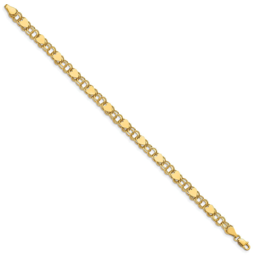 14K yellow gold Double Link Hearts Bracelet Solid 7-inch