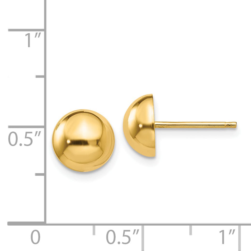 14k Yellow Gold 8MM Half Ball Post Earrings