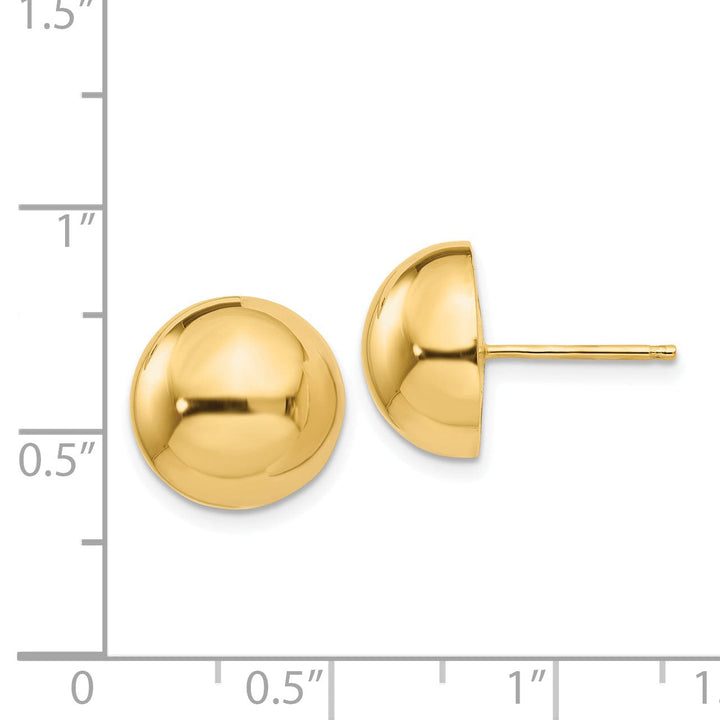 14k Yellow Gold 12MM Half Ball Post Earrings