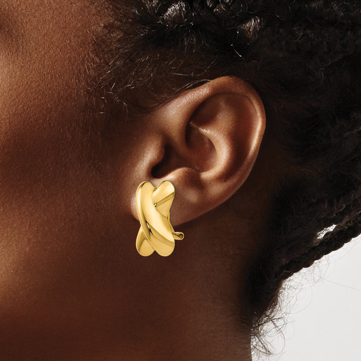 14k Yellow Gold Polished X Omega Back Post Earring
