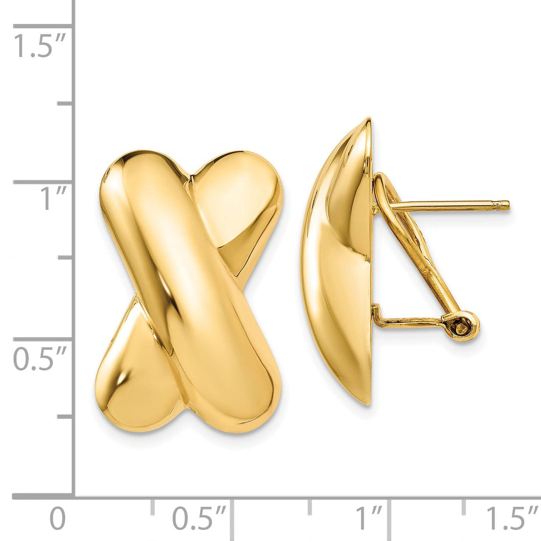 14k Yellow Gold Polished X Omega Back Post Earring