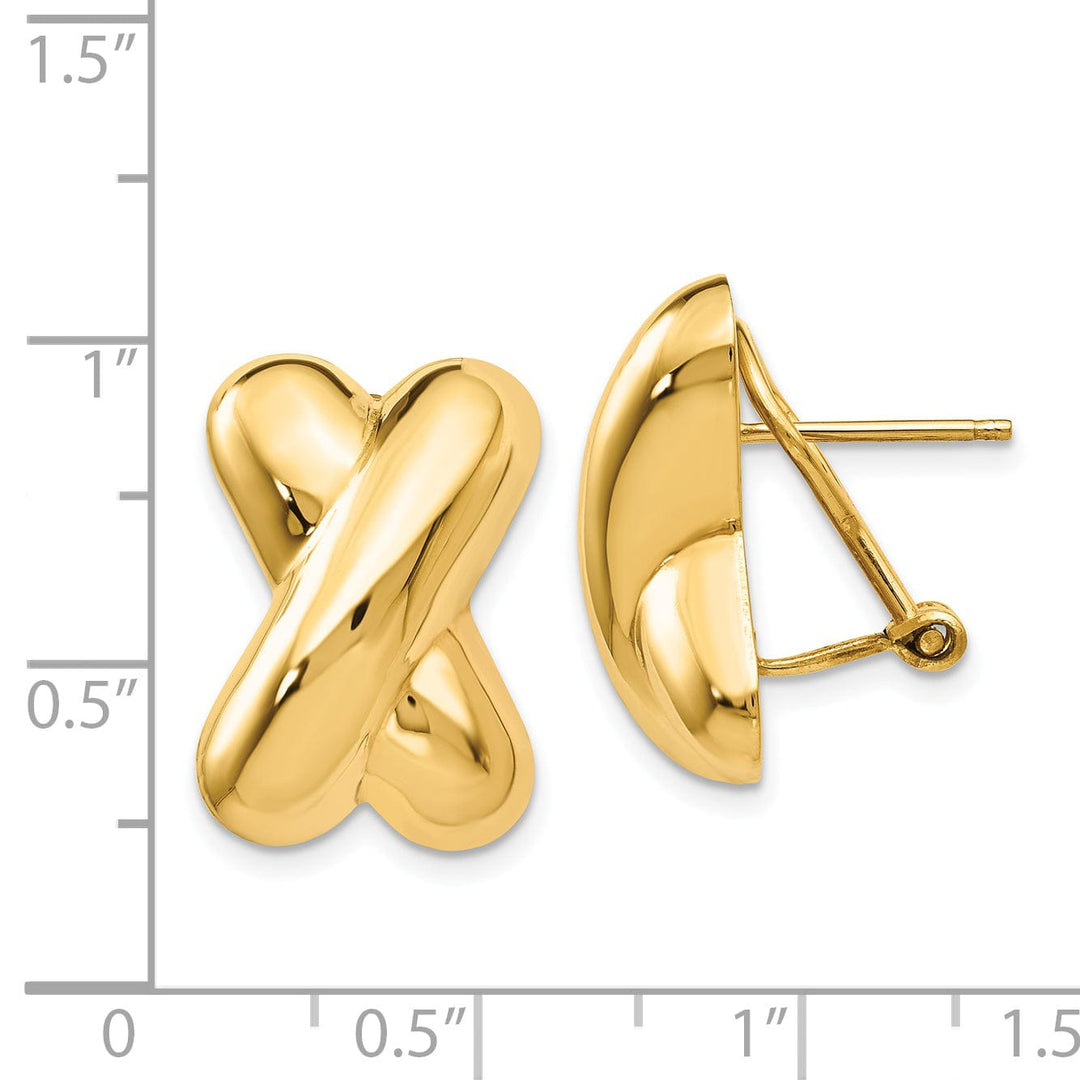 14k Yellow Gold Polished X Omega Back Post Earring