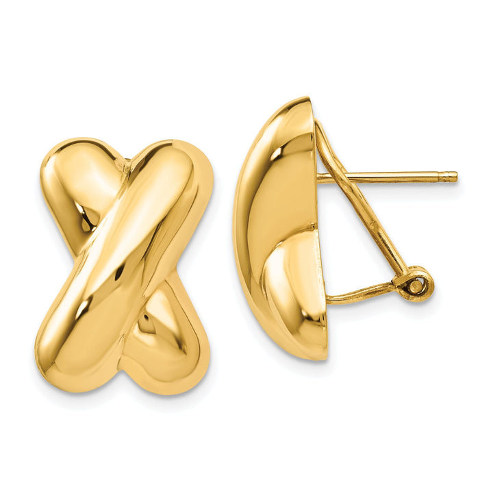 14k Yellow Gold Polished X Omega Back Post Earring