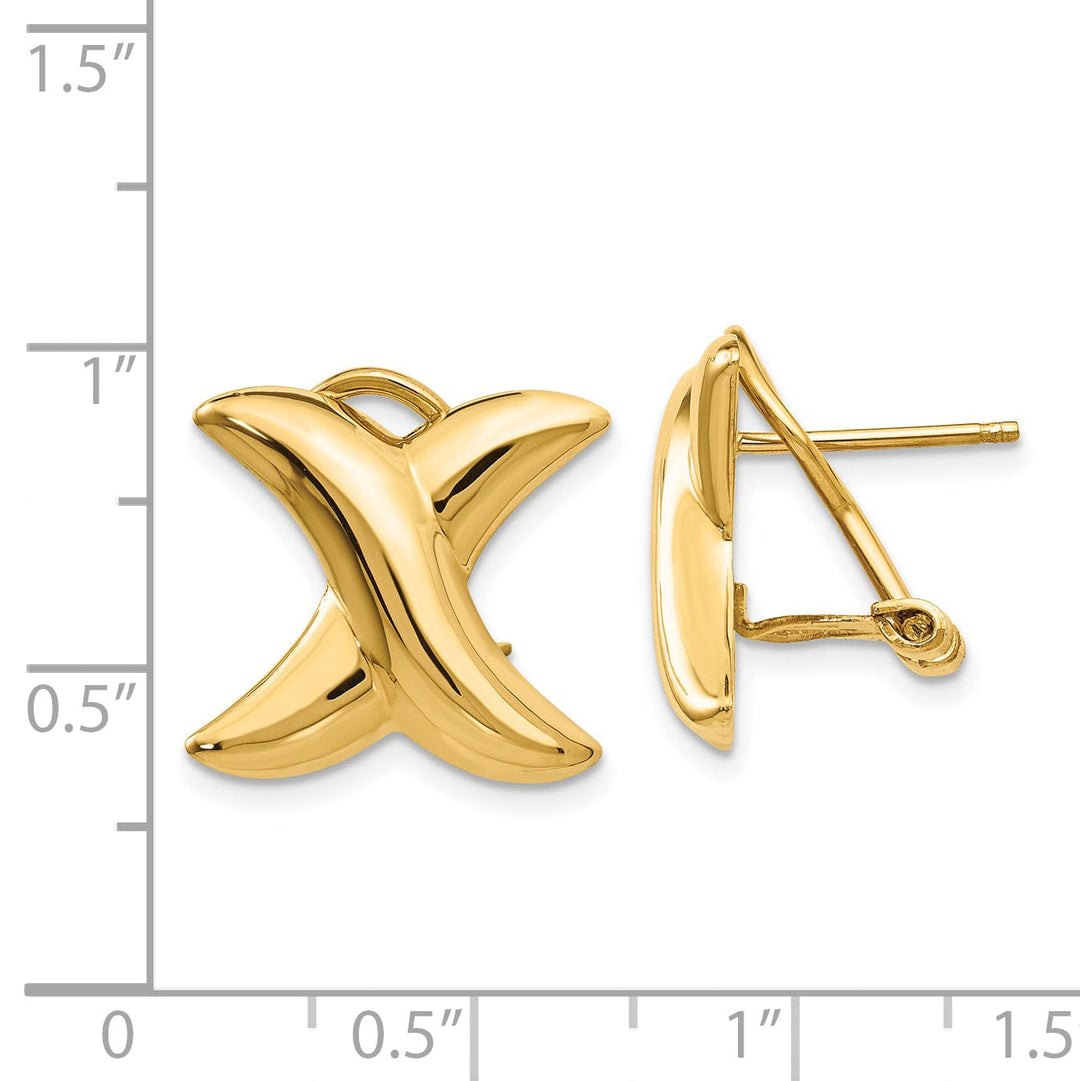 14k Yellow Gold Polished X Omega Back Post Earring