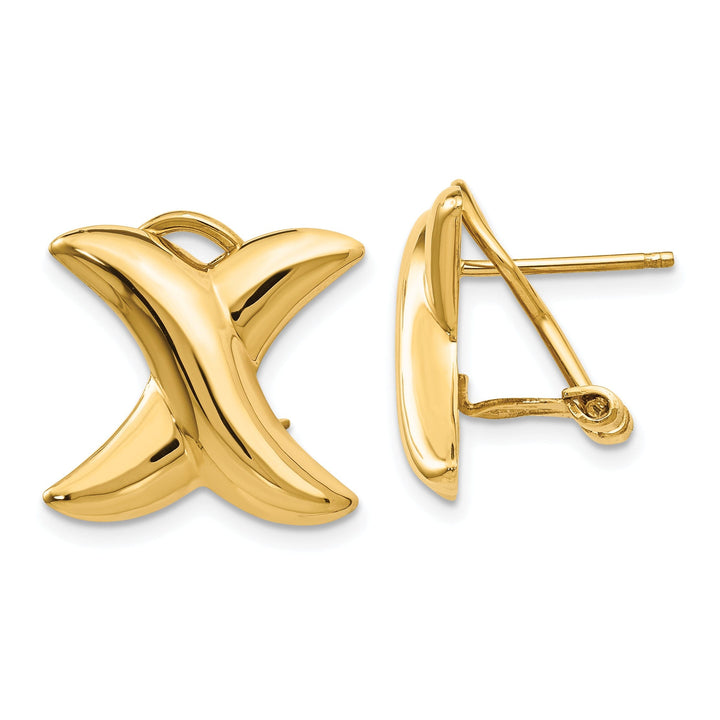 14k Yellow Gold Polished X Omega Back Post Earring