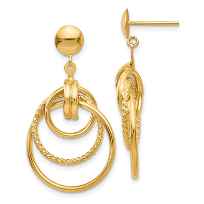 14k Yellow Gold Triple Circle Fancy Post Earrings at $ 259.47 only from Jewelryshopping.com