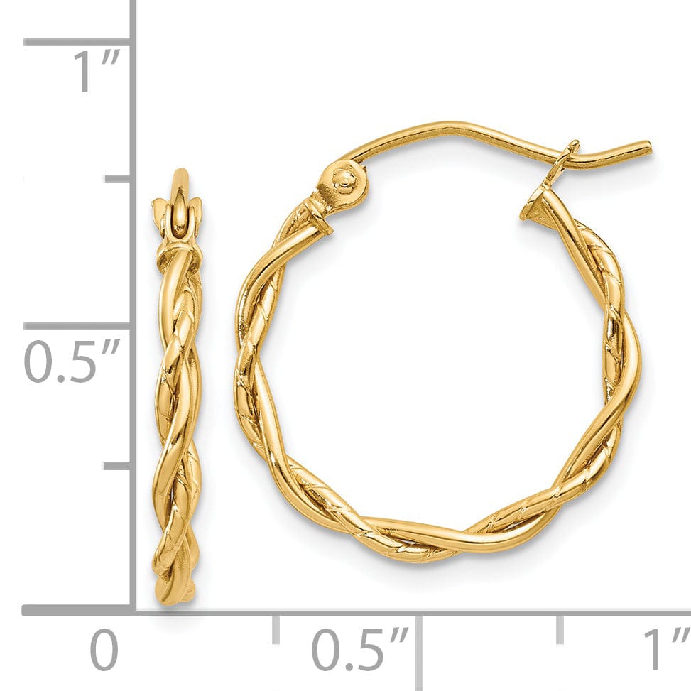 14k Yellow Gold 2.25MM Twisted Hoop Earrings