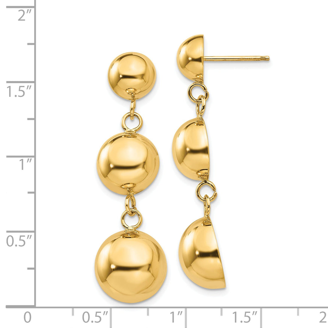 14k Yellow Gold Polished Half Ball Dangle Earring