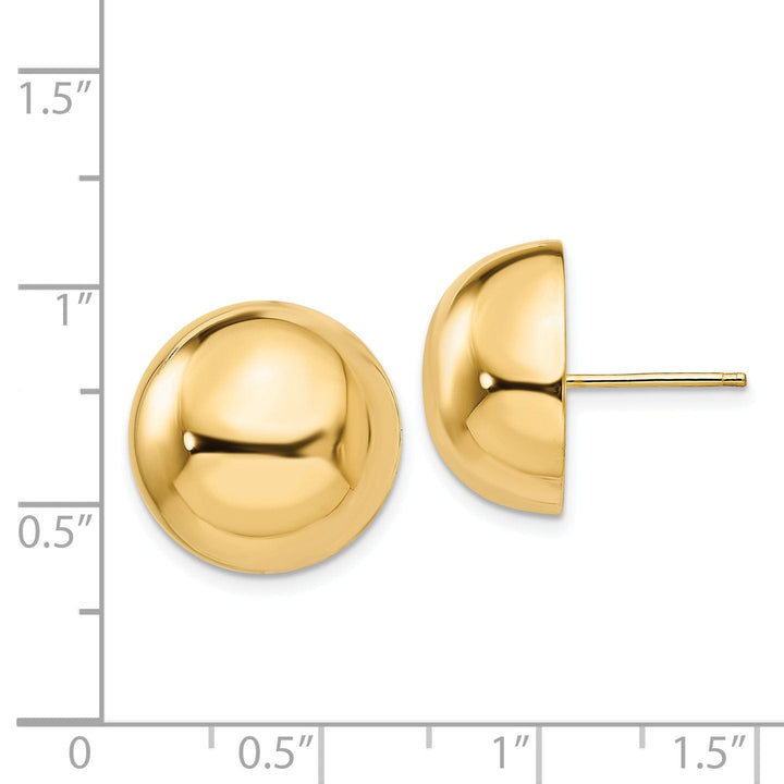 14k Yellow Gold 16MM Half Ball Post Earrings