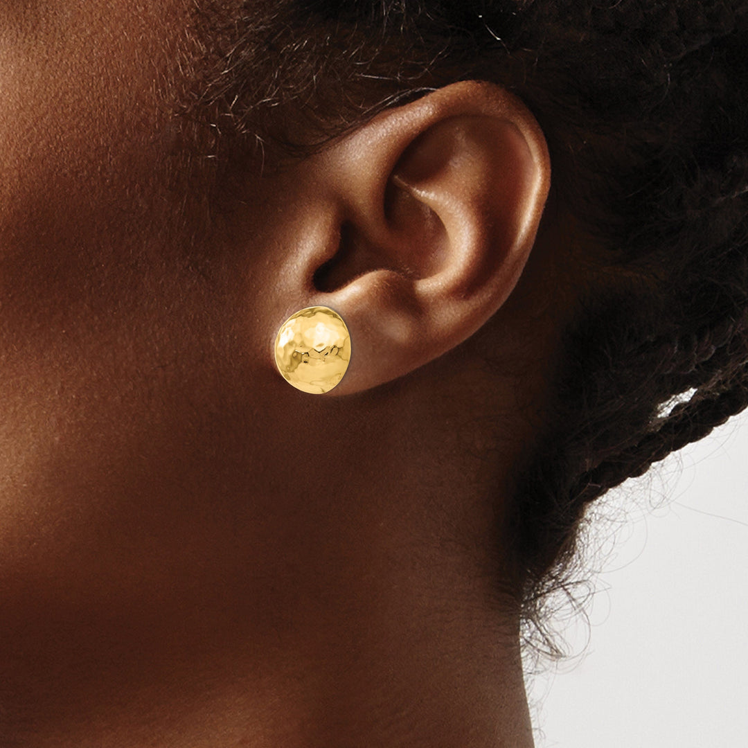 14k Yellow Gold Hammered Half Ball Post Earrings