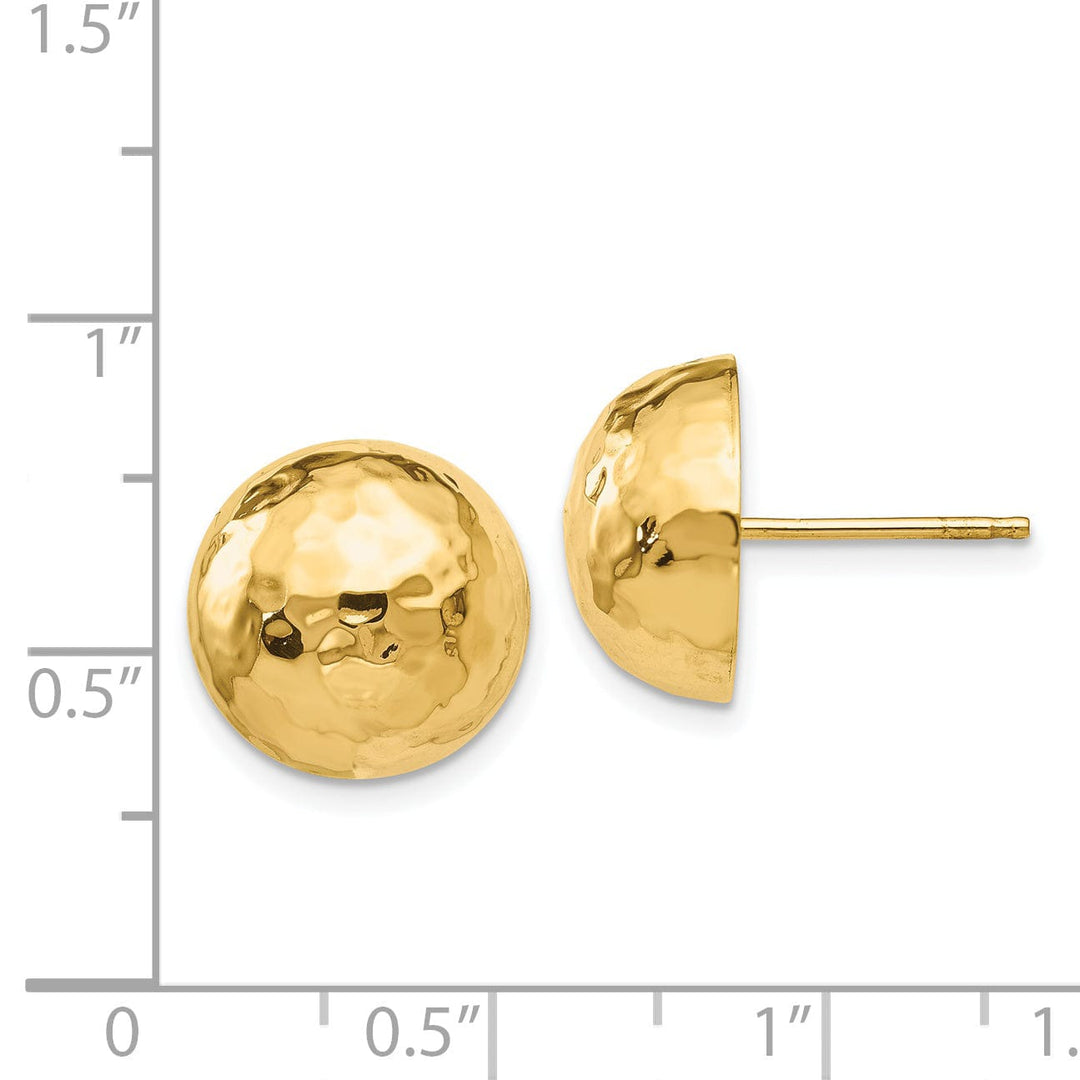 14k Yellow Gold Hammered Half Ball Post Earrings