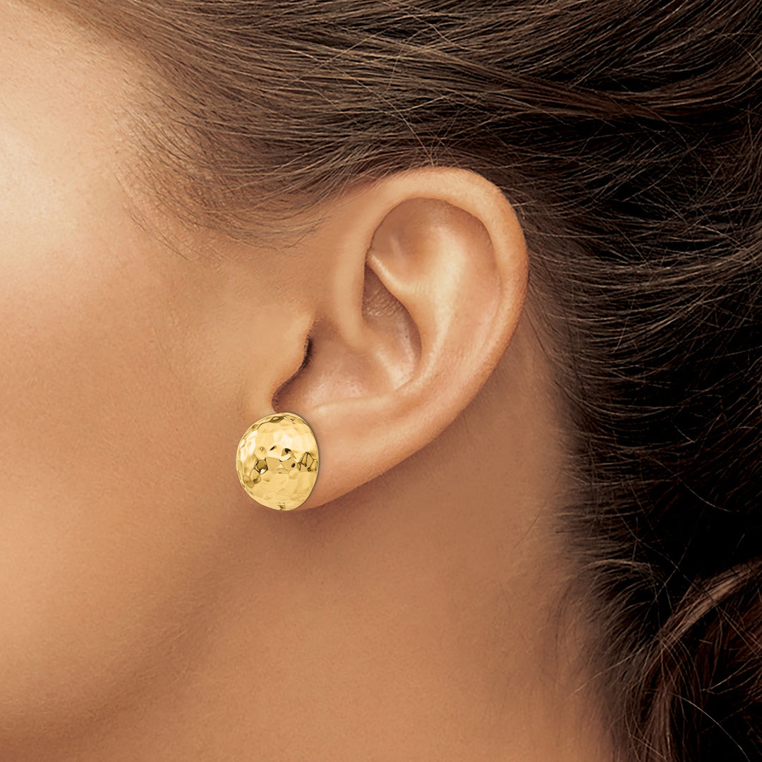 14k Yellow Gold Hammered Half Ball Post Earrings