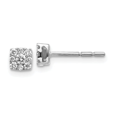 Elegant 14k White Gold Diamond Cluster Square Post Earrings for Women